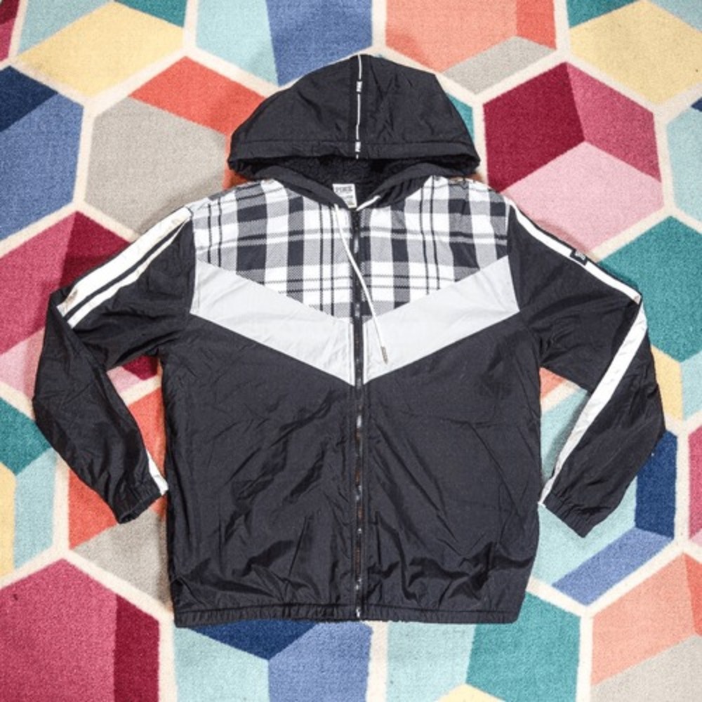 Victoria's Secret Pink Plaid Sherpa Lined Anorak Full Zip Size XS/S‎